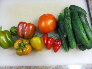 Peppers, tomato, and cucs