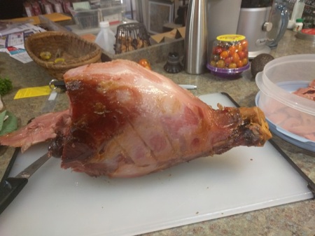 Carving Ham turned on narrow side